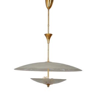 Vintage Italian Pendant Light in Decorated Crystal and Brass, 1940s For Sale