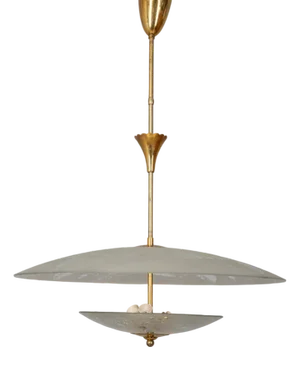 Vintage Italian Pendant Light in Decorated Crystal and Brass, 1940s