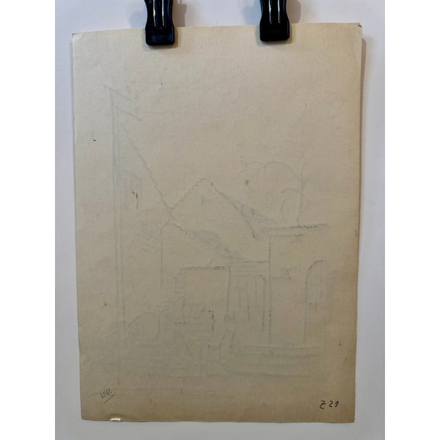 Henry Emil Salloch Original Pen and Ink on Paper Intimate Village Scene, 1934. For Sale In Atlanta - Image 6 of 7