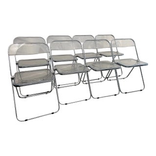 Plia Set of 8 Lucite Chrome Italian Chairs for Castelli, 1970s MCM For Sale