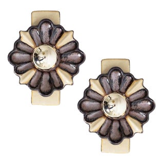 Rectangular Flower-Shaped Wall Lights in Ceramic attributed to Pan, Denmark, 1970s, Set of 2 For Sale
