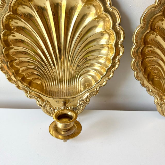 Mid 20th Century Mid 20th Century Brass Clamshell Candlestick Sconces For Sale - Image 5 of 7