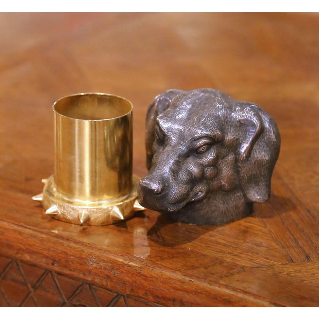 Decorate a desk, console, or entry with this sculptural antique dog head vide-poche. Crafted in France circa 1960, the...