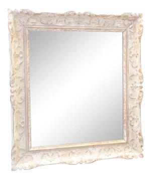 Vintage Rococo Whitewashed Carved Wood Mirror