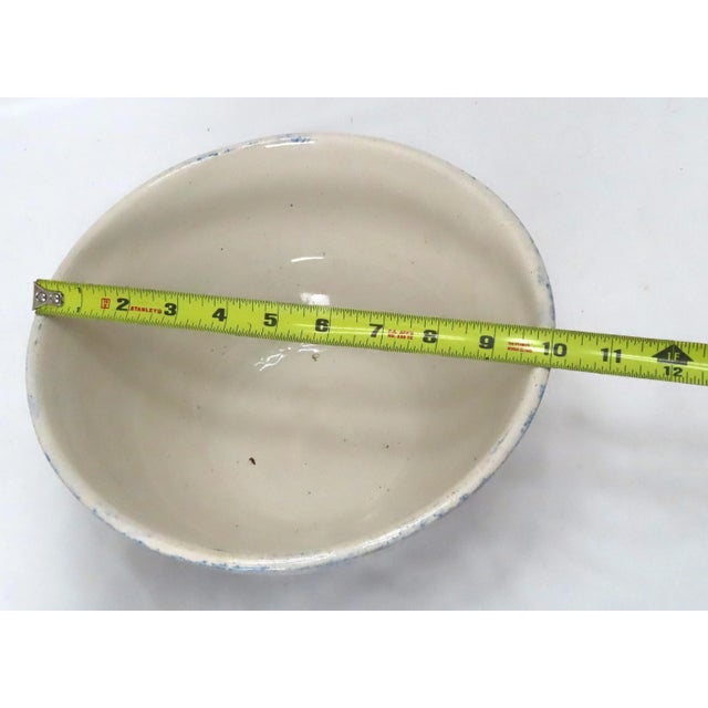 Antique American Blue Spongeware Decorated Stoneware 10 Inch Kitchen Mixing Bowl For Sale - Image 12 of 13