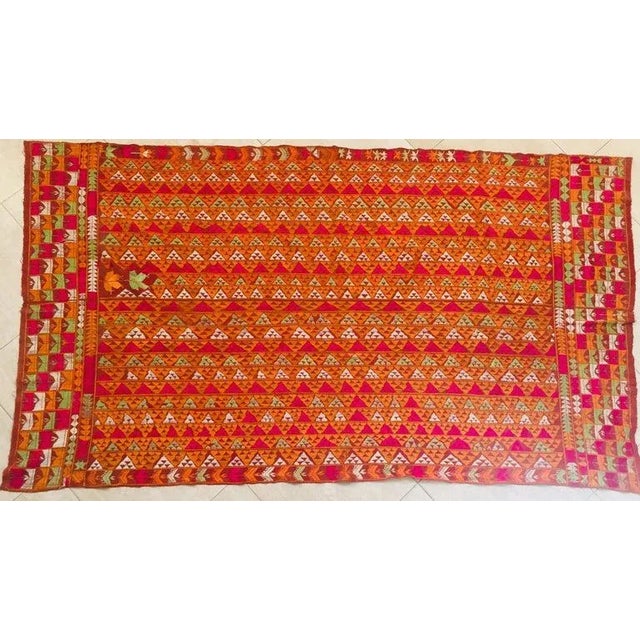 Antique Phulkari Wedding Shawl, Orange Silk Embroidery on Cotton For Sale - Image 13 of 13