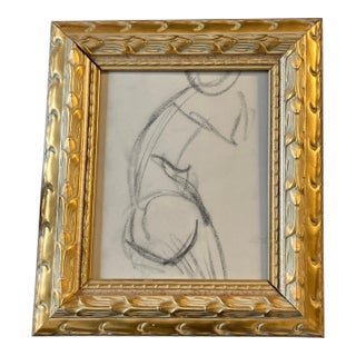 1970’s Original Abstract Nude Charcoal Study Drawing Chunky Gold Frame For Sale