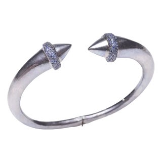 Late 20th Century Sapphire and Oxidized Sterling Silver Cuff Bracelet For Sale