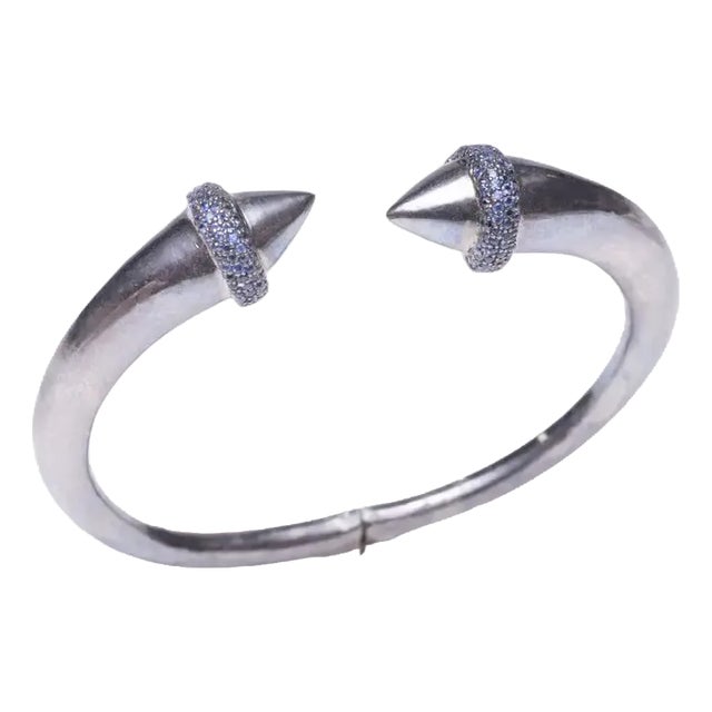 Sapphire and Oxidized Sterling Silver Cuff Bracelet For Sale
