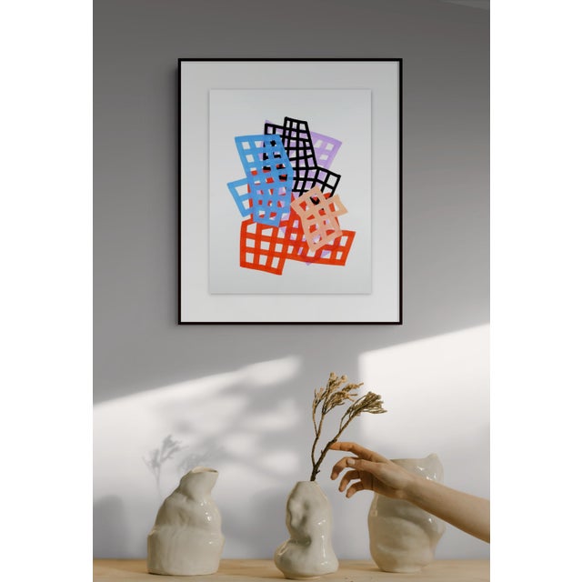 Abstract Contemporary Abstract Acrylic on Montval Paper "Lattice 2" by Martina Nehrling For Sale - Image 3 of 5