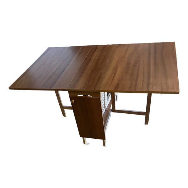 1950s Mid Century Danish Modern Teak Drop-Leaf Dining Table With Storage and Two Folding Chairs For Sale