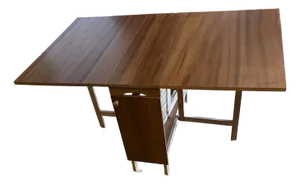 1950s Mid Century Danish Modern Teak Drop-Leaf Dining Table With Storage and Two Folding Chairs