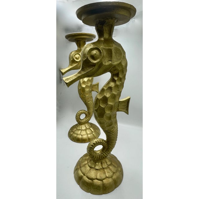 1960s Seahorse Candle Stands in Gold Tone Solid Aluminum For Sale In Orlando - Image 6 of 7