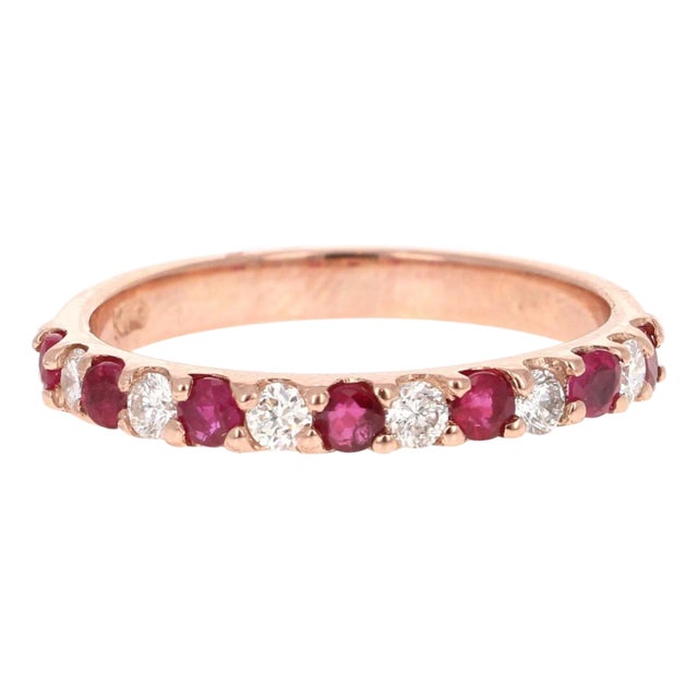0.69 Carat Ruby Diamond 14 Karat Rose Gold Band, Size 6 For Sale