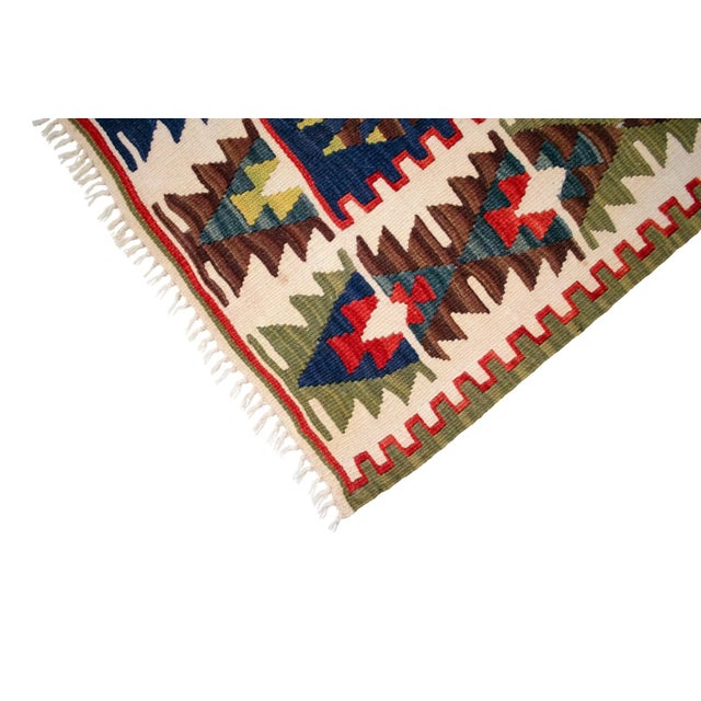 Navy Blue Vintage Handwoven Turkish Kilim Flat Weave Rug – Boho Farmhouse Decor – Collector’s Anatolian Piece – 3′8″ X 5′10″ For Sale - Image 8 of 14