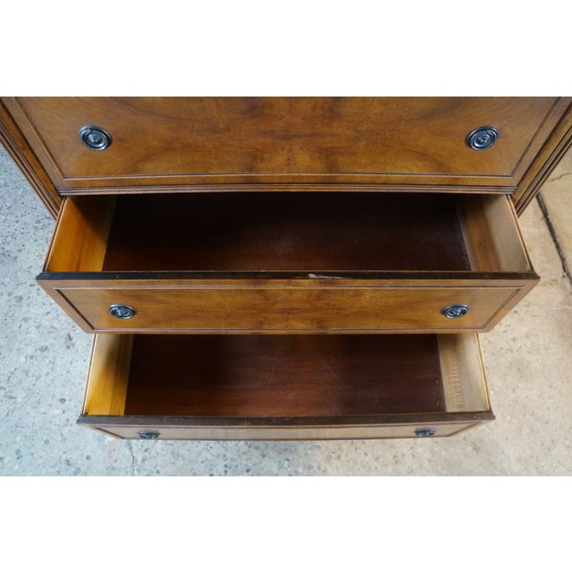 Antique Sheraton Style Book Matched Walnut Four Drawer Tallboy Dresser 49" For Sale - Image 9 of 17