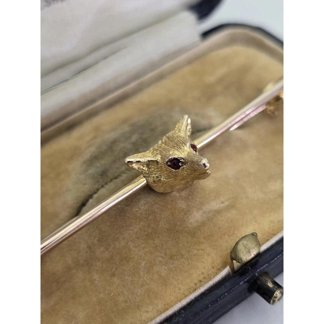 Antique George V Yellow Gold Novelty Fox Head Bar Brooch, 1910s For Sale - Image 4 of 16