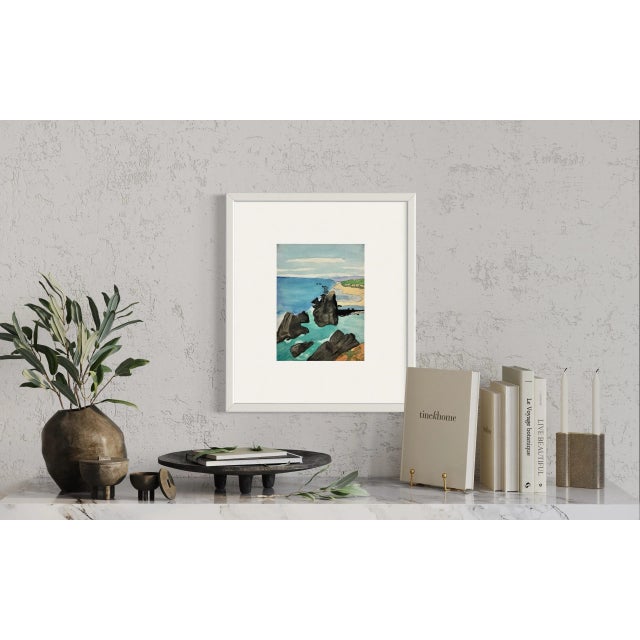 Traditional 1970s Vintage Summer Beach, Bluish Sky Original Painting For Sale - Image 3 of 8