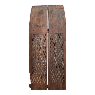 Antique 19th C Large Sculptural Primitive Wood and Inlaid Flint Stone Thresher For Sale