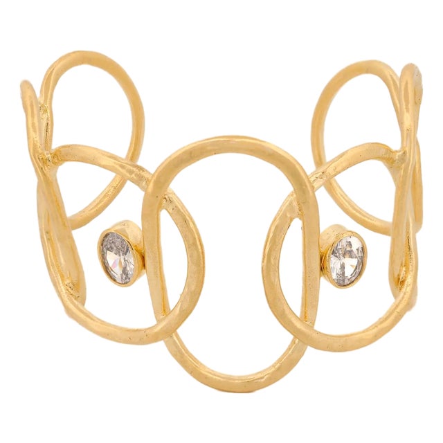 Gold & Diamond Chunky Cuff Bracelet For Sale