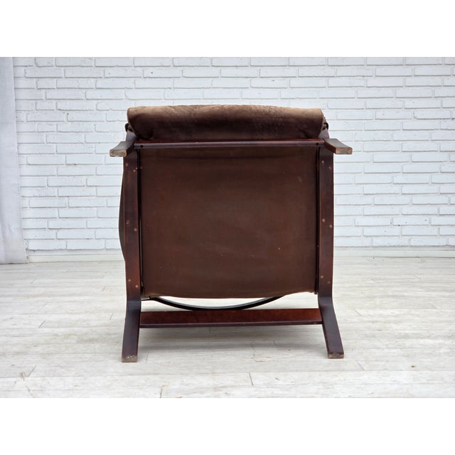 Vintage Scandinavian Lounge Chair in Leather, 1970s For Sale - Image 15 of 18