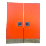 Mid-Century Front Doors With Mosaic Blue Hardware - a Pair For Sale