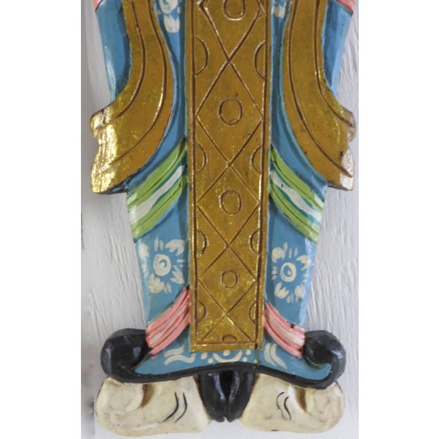 Wood Pair of Indonesian Carved and Painted Plaques For Sale - Image 7 of 9