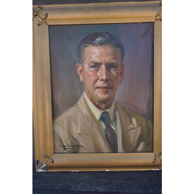 Handsome mid-century self-portrait by artist Ivan Schneider, rendered with confident, traditional brushwork and a refined...