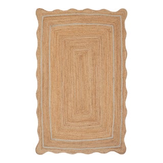 Light Blue Natural Jute Wave Scallop 6x9Ft. For Sale