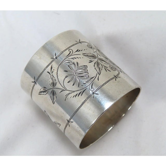Victorian Large Beautifully Hand Engraved Antique American Victorian Sterling Silver Napkin Ring For Sale - Image 3 of 13