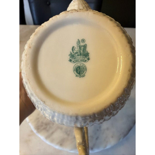 Vintage 1940s Belleek Limpet Teapot Yellow Luster 1st Green Mark Fine Irish Porcelain For Sale - Image 12 of 13