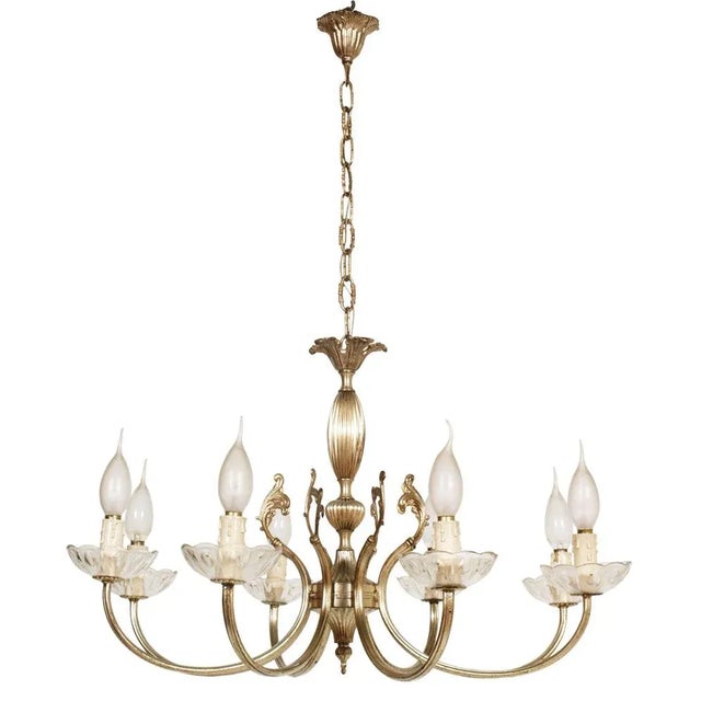 Mid-Century Florentine Eight Lights Chandelier in Silvered Brass, 1940s For Sale - Image 6 of 6