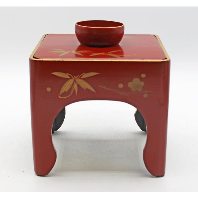 Vintage Japanese Red Lacquer Sakazuki Sake Set With Stand For Sale - Image 4 of 8