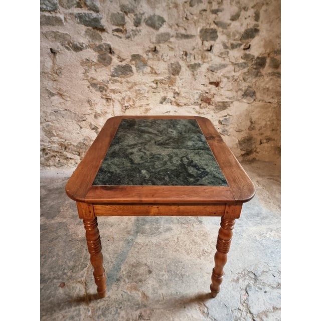 French Oak and Walnut Dining Table with Marble Top For Sale - Image 18 of 18
