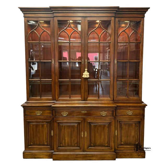 Vintage Statton Furniture Trutype Americana Traditional Chippendale Style Oxford Cherry Breakfront China Cabinet For Sale - Image 12 of 12