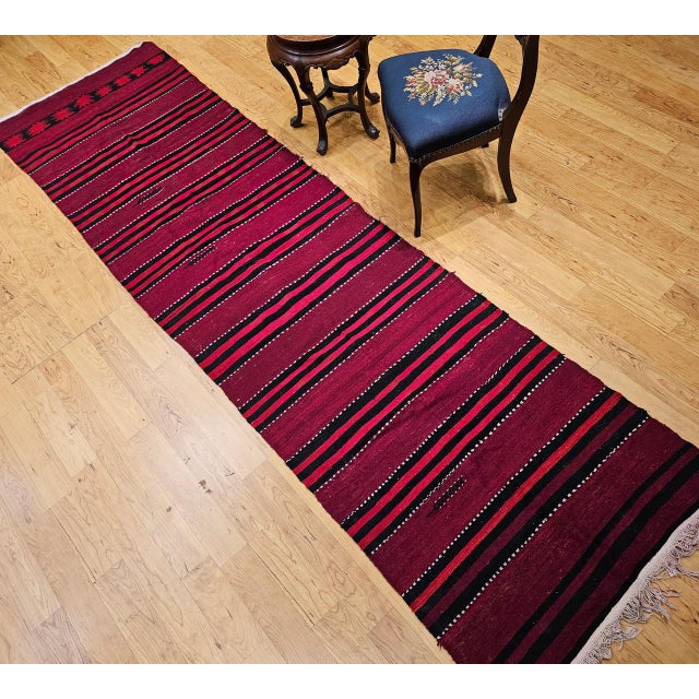Vintage Turkish Hand Woven Kilim Runner, Wool & Cotton, Stripe Design, 3x12 For Sale In Chicago - Image 6 of 15