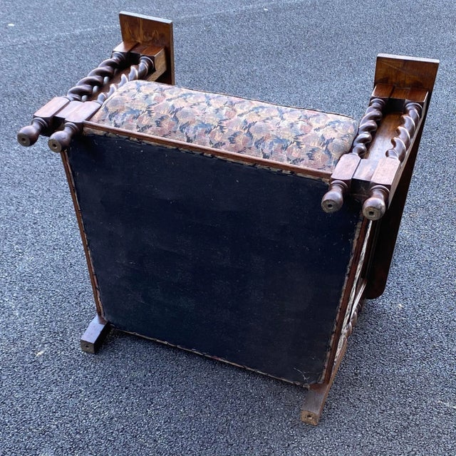 Antique Carved English Oak Barley Twist Lounge Chair With Caned Back & Sides For Sale - Image 12 of 13