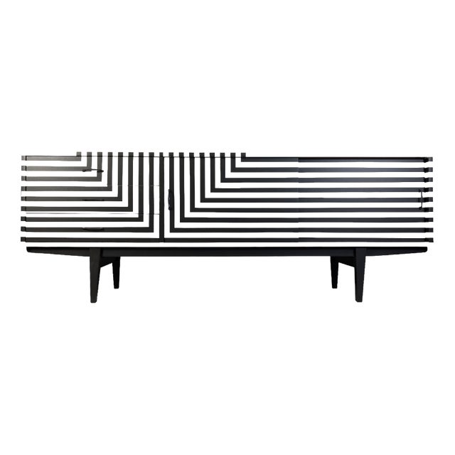 Vintage Sideboard with Op Art Painting, Poland, 1970 For Sale