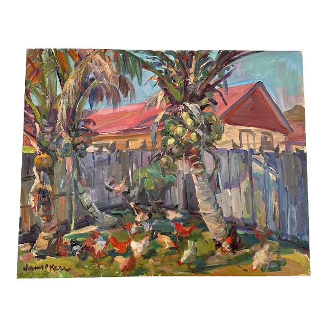 "Backyard Coconuts" Impressionist Landscape Oil Painting by James P. Kerr For Sale