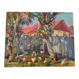 "Backyard Coconuts" Impressionist Landscape Oil Painting by James P. Kerr