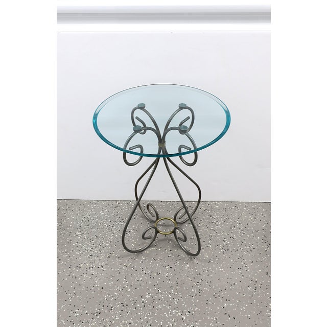 Traditional Brass Metal Gass Side Table, Circa Late-20th Century For Sale - Image 3 of 13