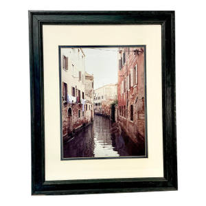 1980s Vintage Italian Boho Chic Cityscape Residential Canal Framed Photography, Laundry Day.