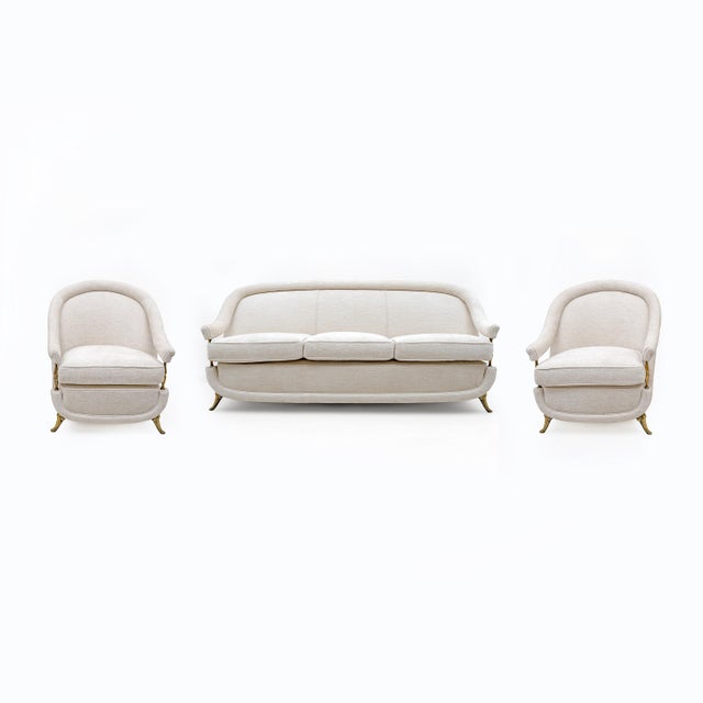 Mid-Century French Art Deco Style Sofa with Brass Details, 1950s For Sale - Image 9 of 10