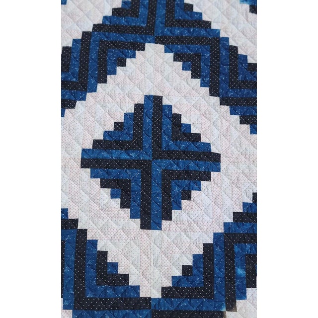 Folk Art 20thc Blue & White Log Cabin Quilt For Sale - Image 3 of 8
