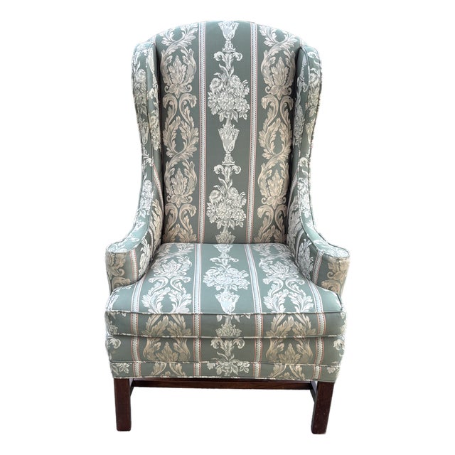 1950s Neoclassical Upholstered Wingback Chair For Sale
