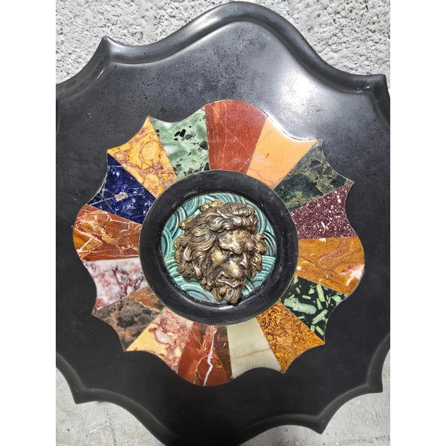 This rare Italian plaque from the early 1800s is an extraordinary work of art, featuring a stunning combination of semi-...