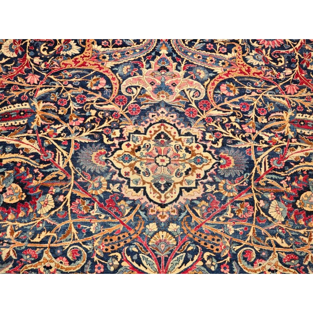 Vintage Persian Yazd Rug, Hand-Knotted Wool, Allover Floral Pattern, Navy & Red, 9x12 For Sale - Image 16 of 18