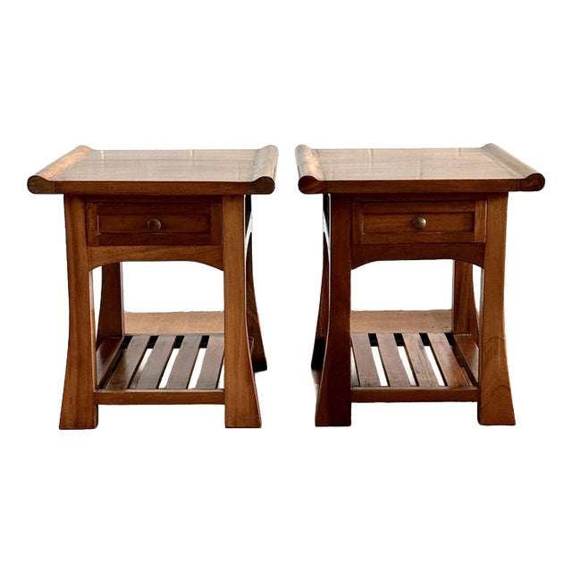 Scroll-Top Nightstands in Indian Rosewood, Set of 2 For Sale