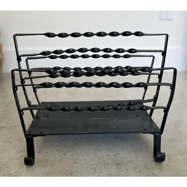 1960s Vintage French Twisted Wrought Iron Magazine Rack For Sale - Image 11 of 12