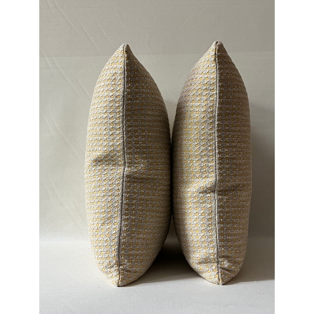 Custom-tailored Calvinfabrics “Cane Texture” color Daffodil 20”x20” feather/down pillows. Hidden zipper closures. New...